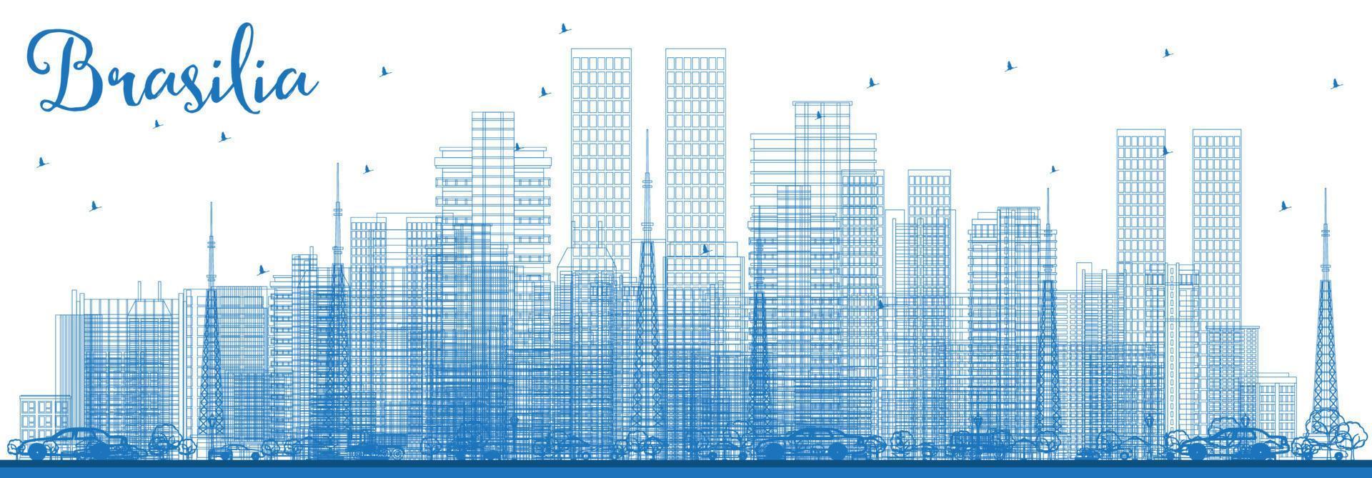 Outline Brasilia Skyline with Blue Buildings. vector