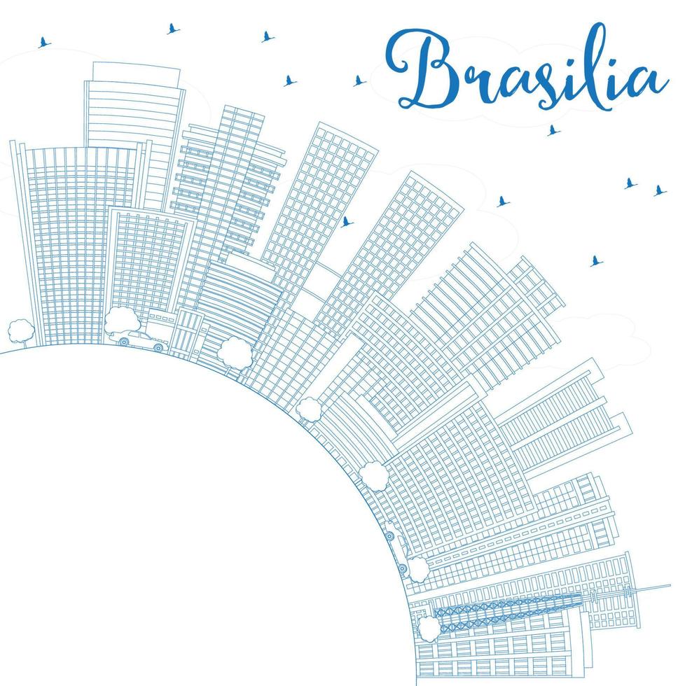 esbozar el horizonte de brasilia con edificios azules y espacio de copia. vector