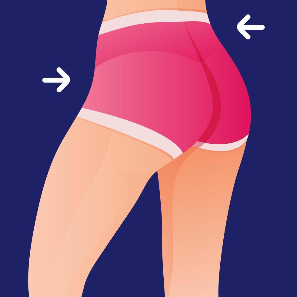 Perfect slim toned young of the Women. sporty women in sportswear, shorts butt icon for mobile apps, slim body. vector