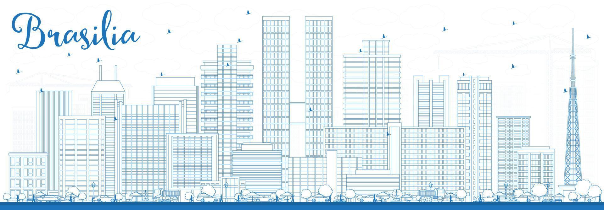 Outline Brasilia Skyline with Blue Buildings. vector