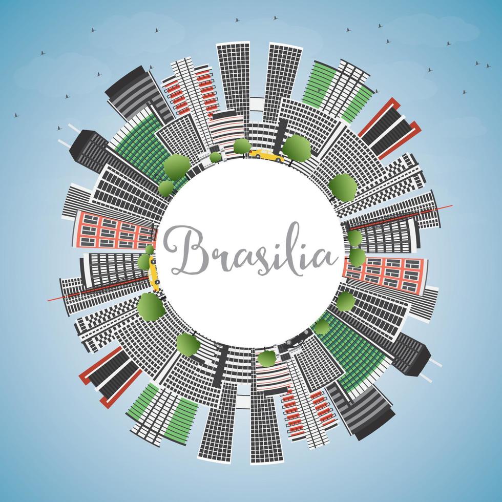 horizonte de brasilia con edificios grises, cielo azul y espacio para copiar. vector