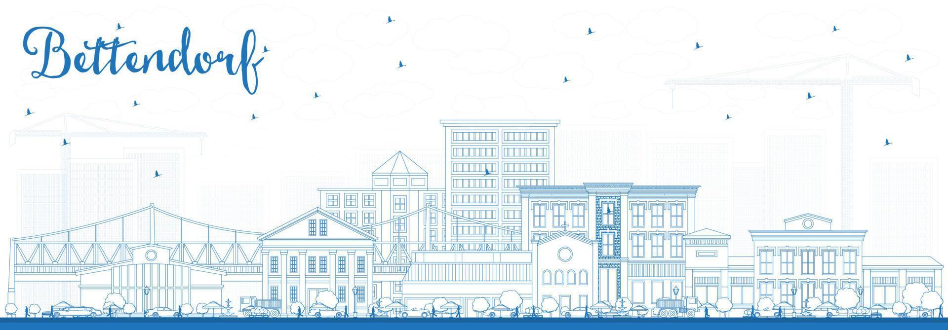 delinear el horizonte de bettendorf iowa con edificios azules. vector