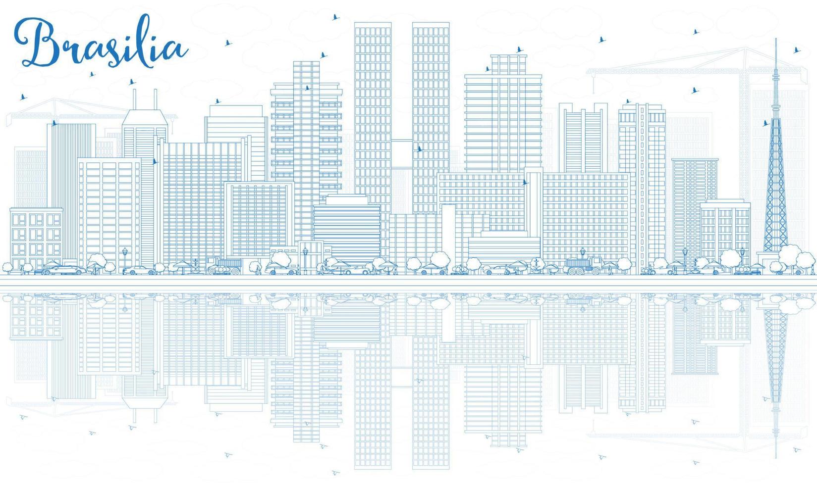 Outline Brasilia Skyline with Blue Buildings. vector