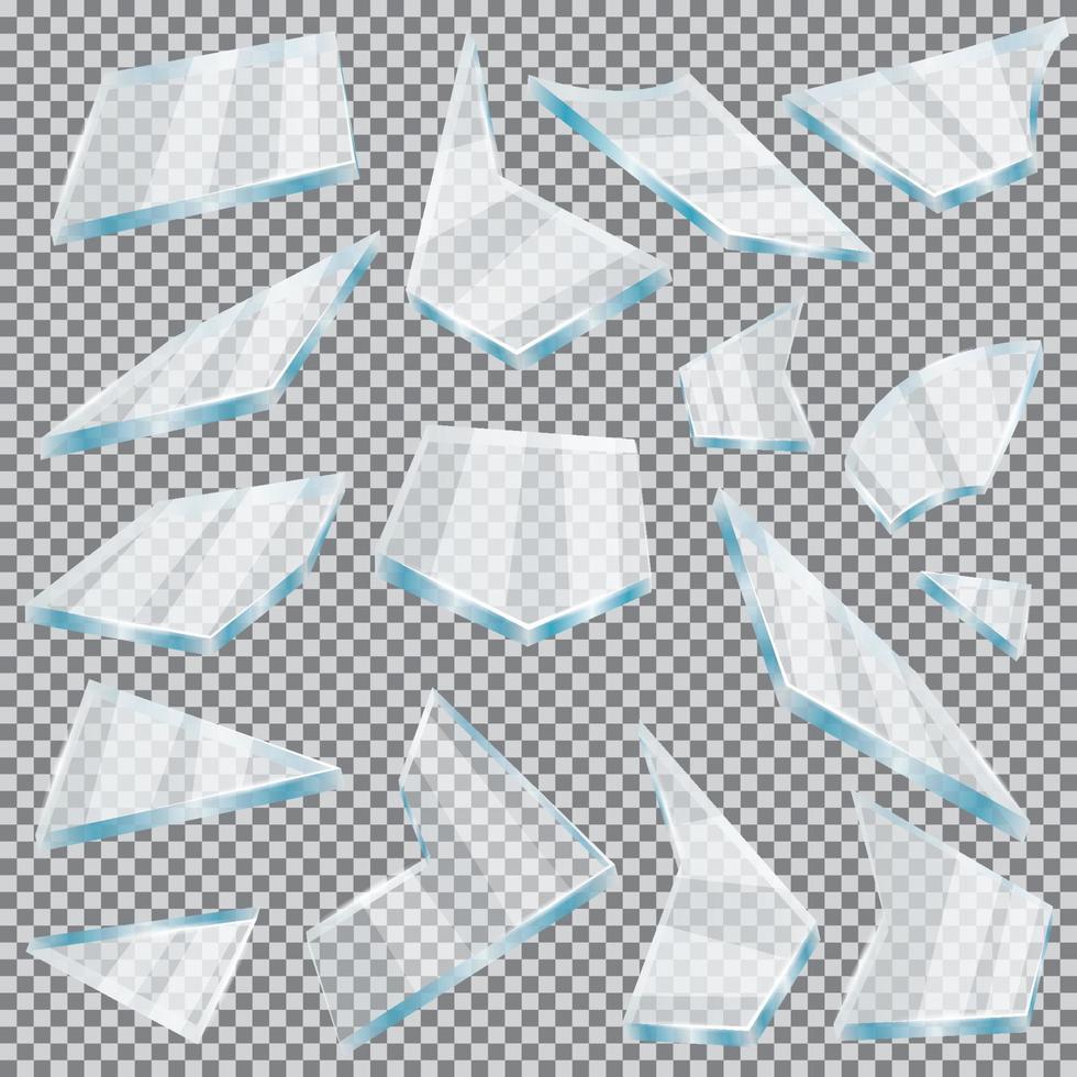 Broken Glass Set on Transparent Grid. vector