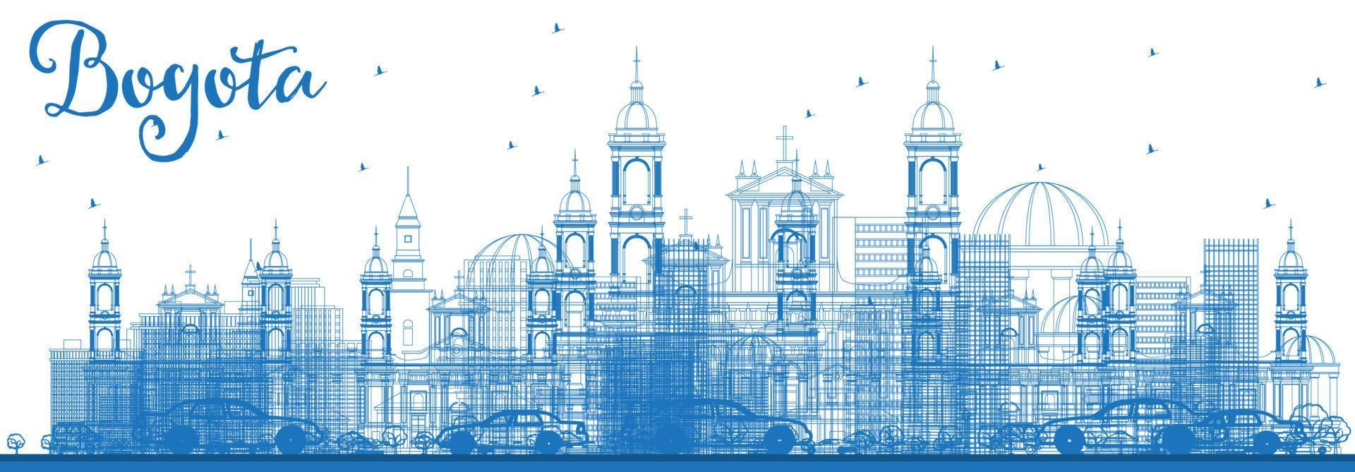 esboza el horizonte de bogotá con edificios azules. vector