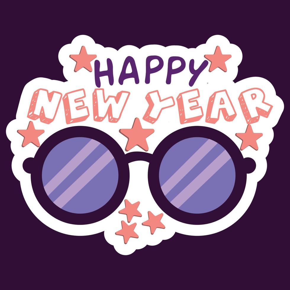 feliz año nuevo pegatina dibujada a mano vector