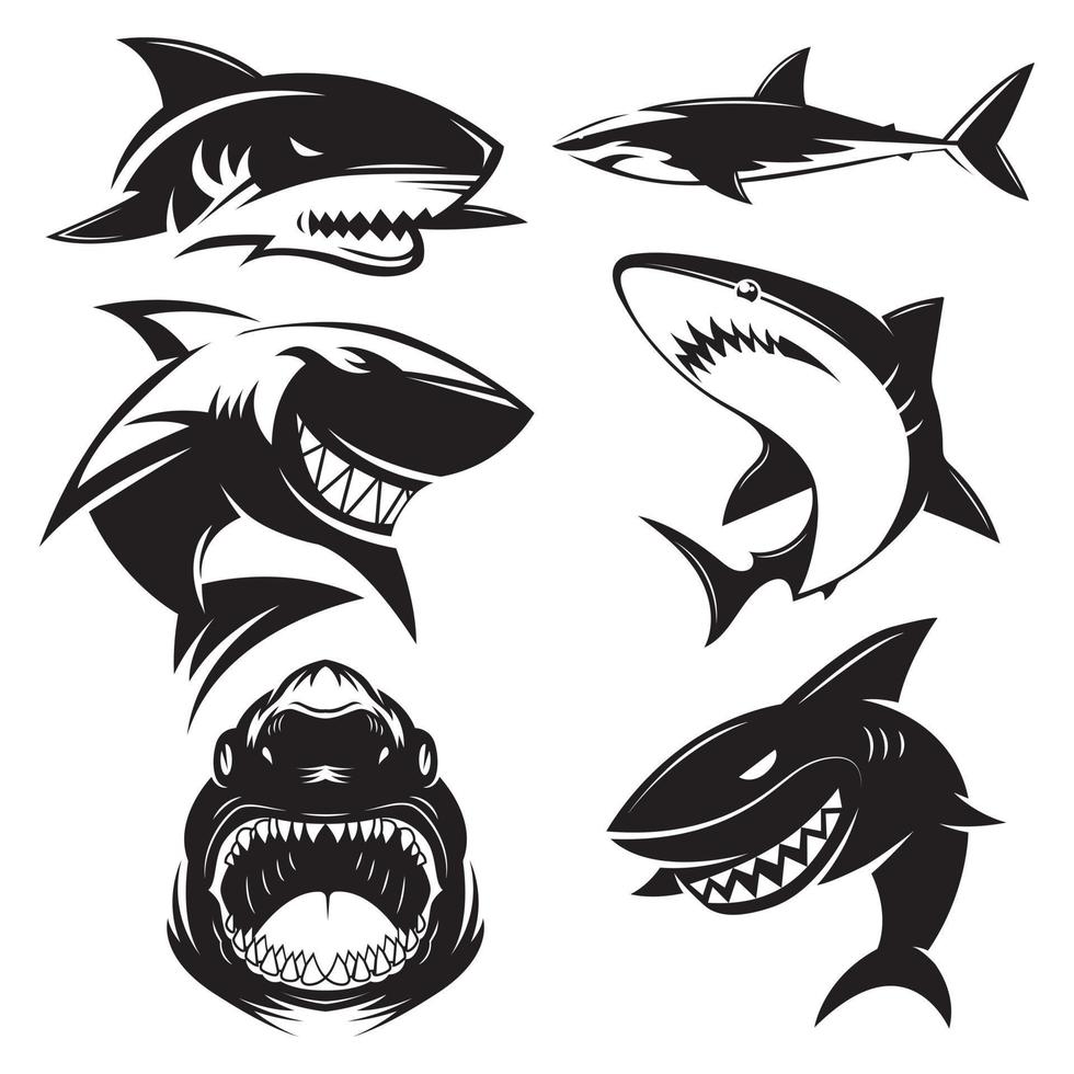 Collection of modern shark logos. shark vector silhouette. isolated on white background