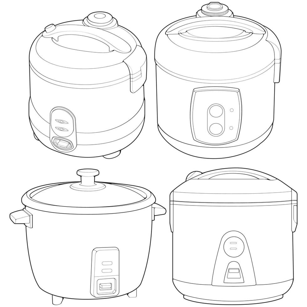 Set of  Rice cooker, magic jar, illustration vector, line art vector, outline art. vector