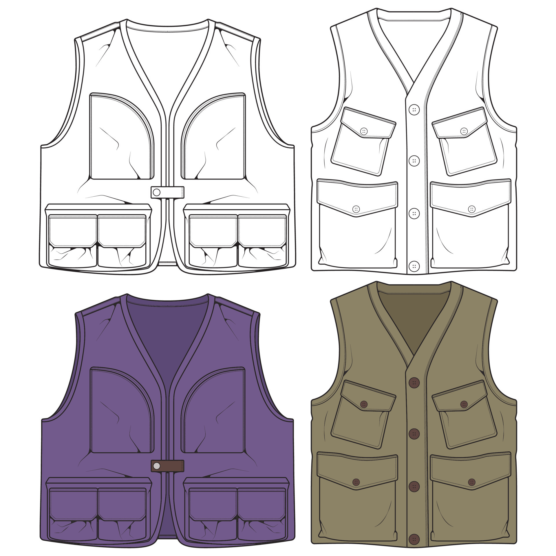 Set of chest vest bag coloring vector, chest vest bag in a sketch style ...