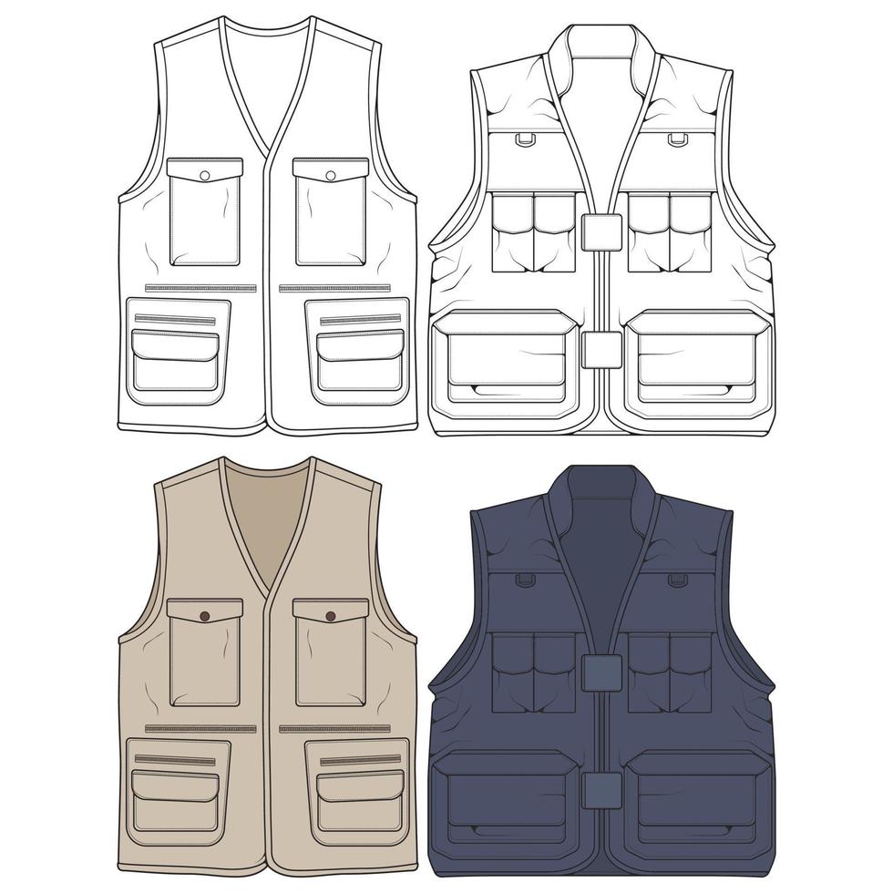 Set of chest vest bag coloring vector, chest vest bag in a sketch style, vector Illustration.