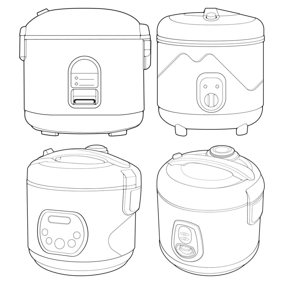 Set of  Rice cooker, magic jar, illustration vector, line art vector, outline art. vector