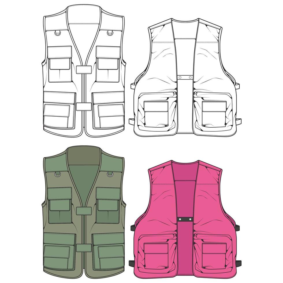 Set of chest vest bag coloring vector, chest vest bag in a sketch style, vector Illustration.