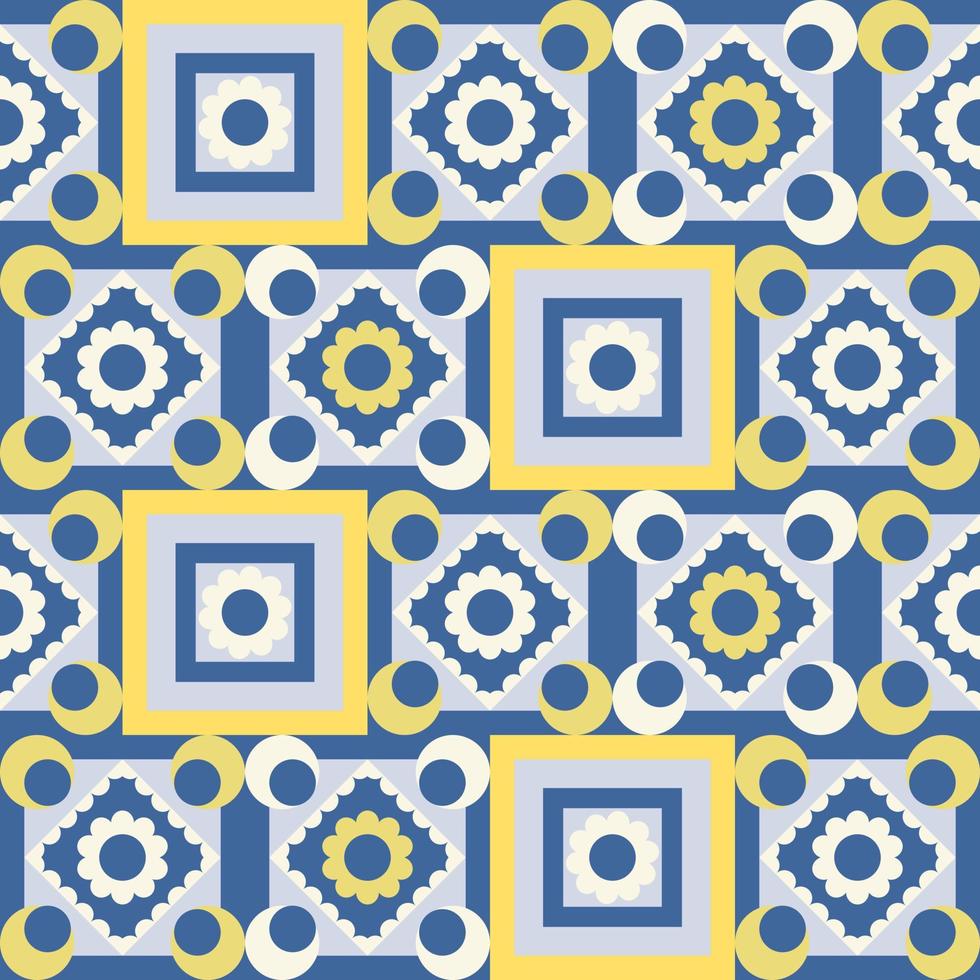 Geometric abstract retro pattern with square circle and curve ornament design clothing fabric textiles printing, embroidery, carpet, curtain, batik, wallpaper wrapping, mosaic tile, vector drawing