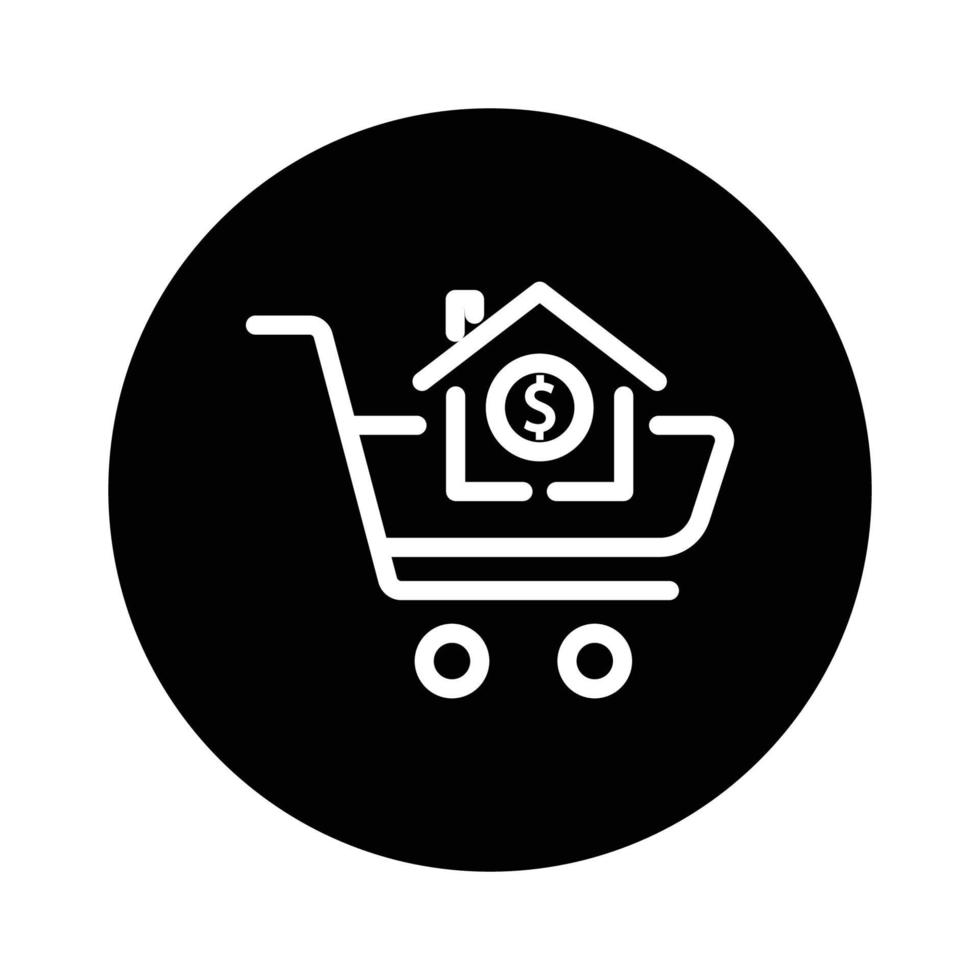 Trolley glyph icon illustration with house and dollar. suitable for buy house icon. icon related to real estate. Simple vector design editable. Pixel perfect at 32 x 32