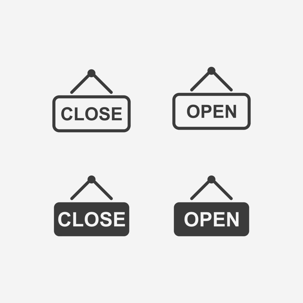 open, close banner board icon vector set symbol sign