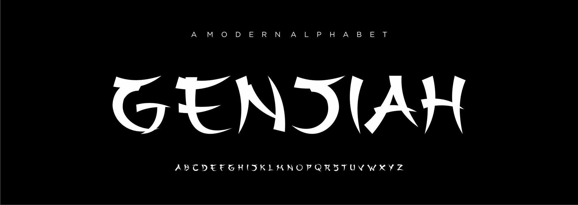 Japanese modern alphabet font, japan asian fonts style latin design vector