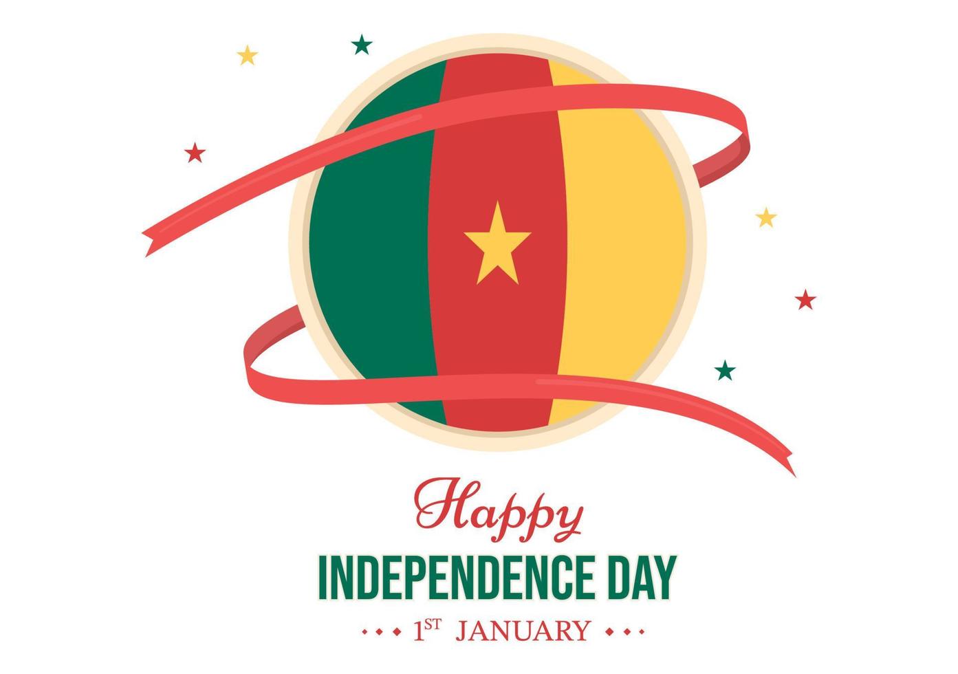 Happy Cameroon Independence Day on January 1st with Cameroonian Flag and Memorial Holiday in Flat Cartoon Hand Drawn Templates Illustration vector