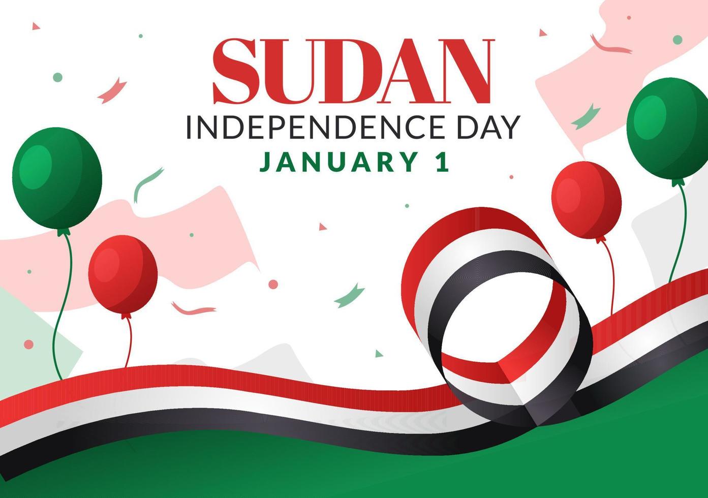 Sudan Independence Day on on January 1st with Flags and Sudanese National Holiday in Flat Cartoon Background Hand Drawn Templates Illustration vector