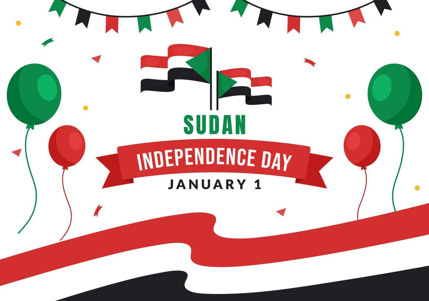 día de la independencia de sudán el 1 de enero con banderas y fiesta nacional sudanesa en fondo de dibujos animados planos plantillas dibujadas a mano ilustración vector