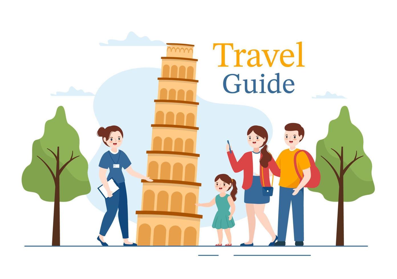 Travel Guide and Tour with Showing Interesting Places to Kids or Tourist for Planning Vacation in Flat Cartoon Hand Drawn Templates Illustration vector
