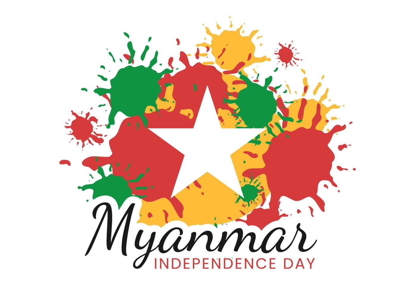 celebrando el día de la independencia de myanmar el 4 de enero con banderas en fondo plano de dibujos animados ilustración de plantillas dibujadas a mano vector