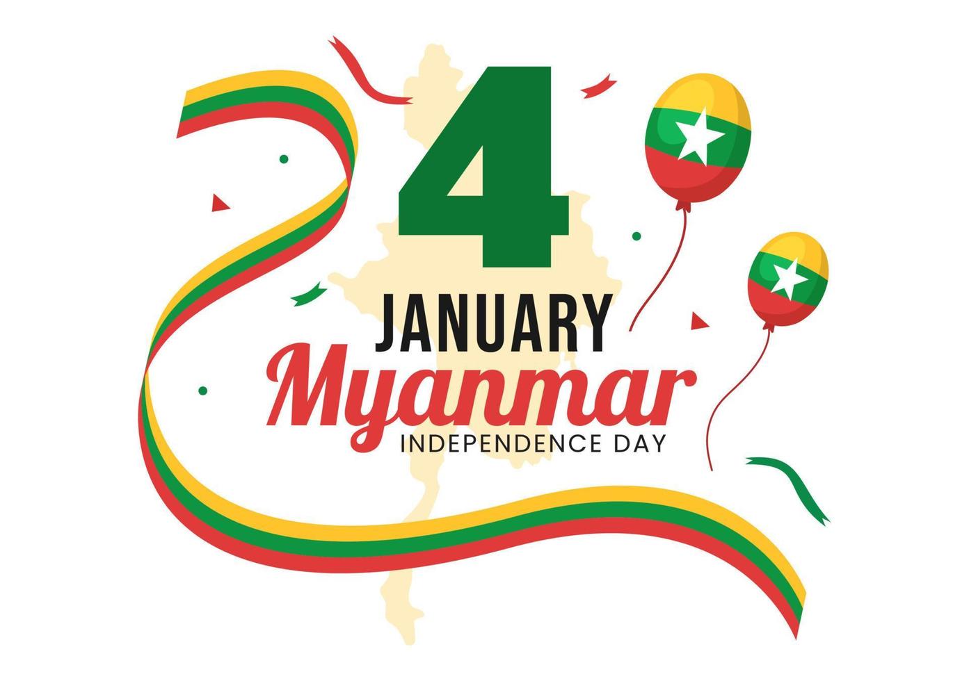 celebrando el día de la independencia de myanmar el 4 de enero con banderas en fondo plano de dibujos animados ilustración de plantillas dibujadas a mano vector