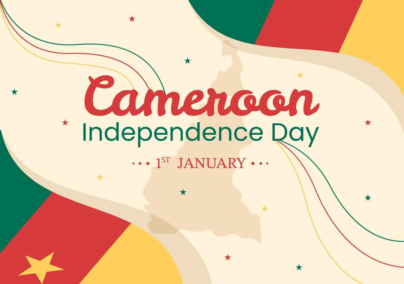 Happy Cameroon Independence Day on January 1st with Cameroonian Flag and Memorial Holiday in Flat Cartoon Hand Drawn Templates Illustration vector
