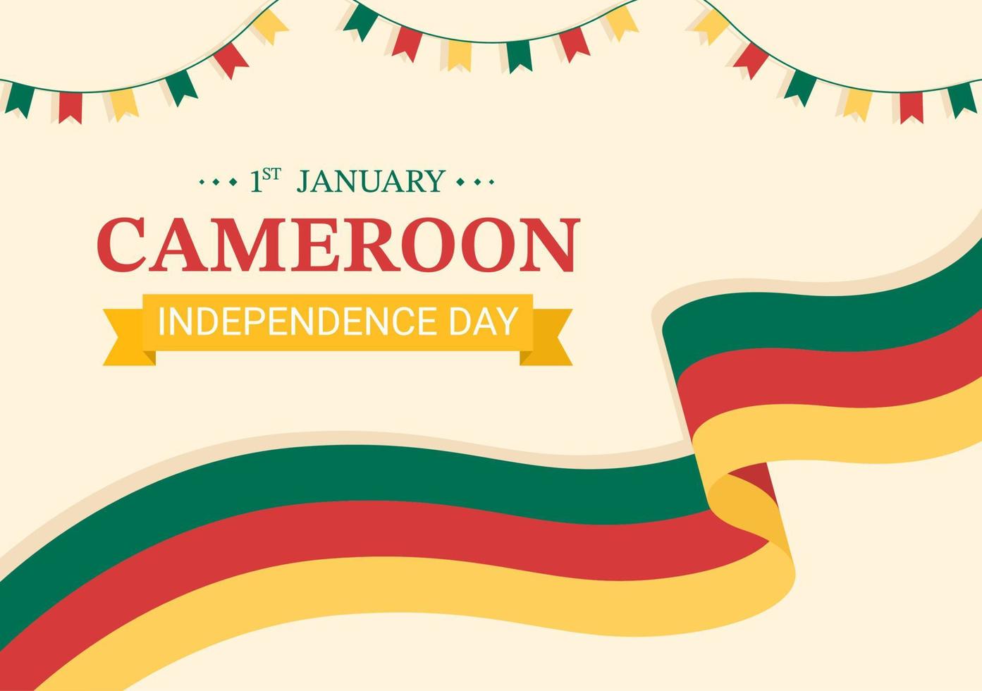 Happy Cameroon Independence Day on January 1st with Cameroonian Flag and Memorial Holiday in Flat Cartoon Hand Drawn Templates Illustration vector