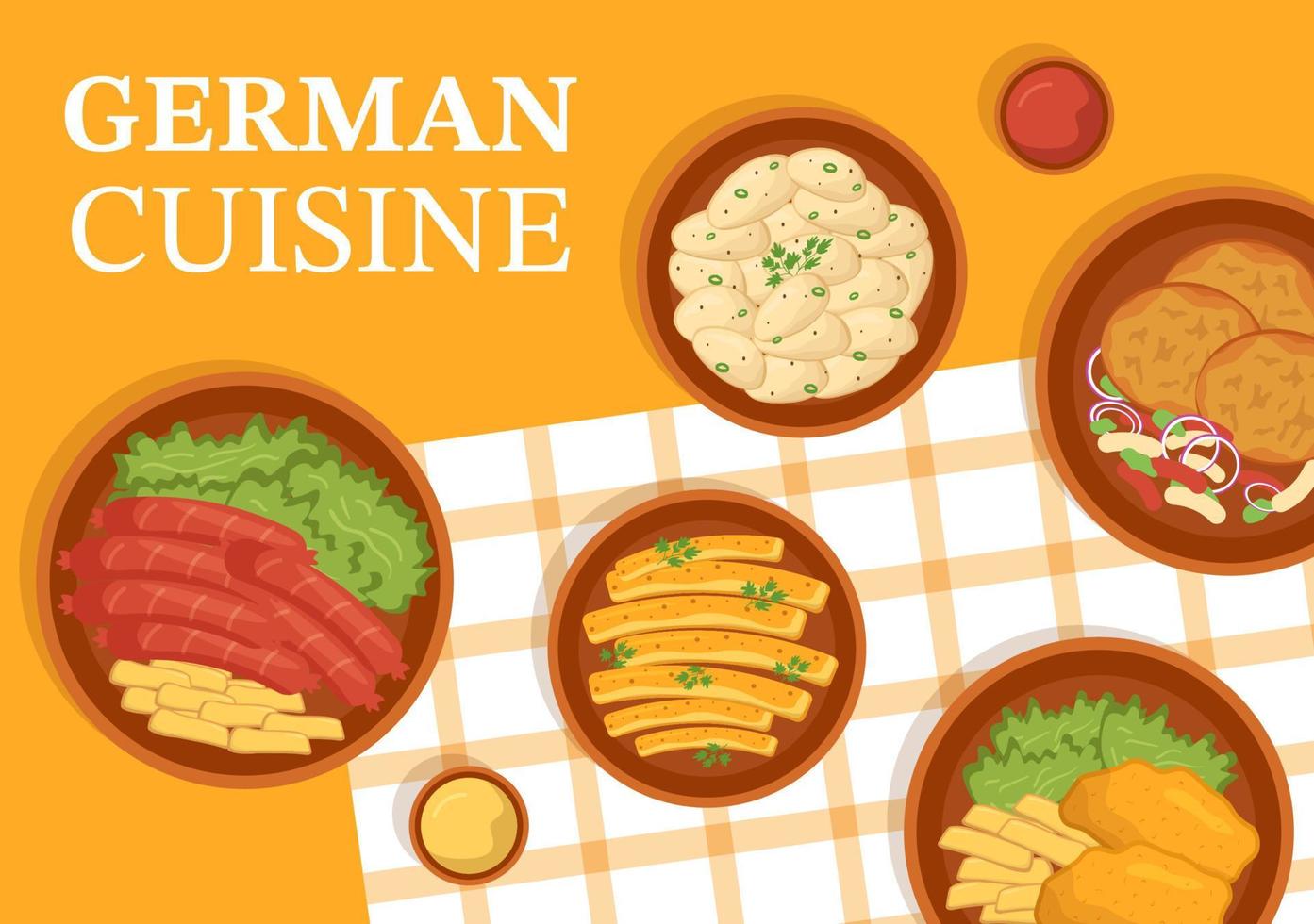 German Food Restaurant with Collection of Delicious Cuisine Traditional and Drinks in Flat Cartoon Hand Drawn Templates Illustration vector