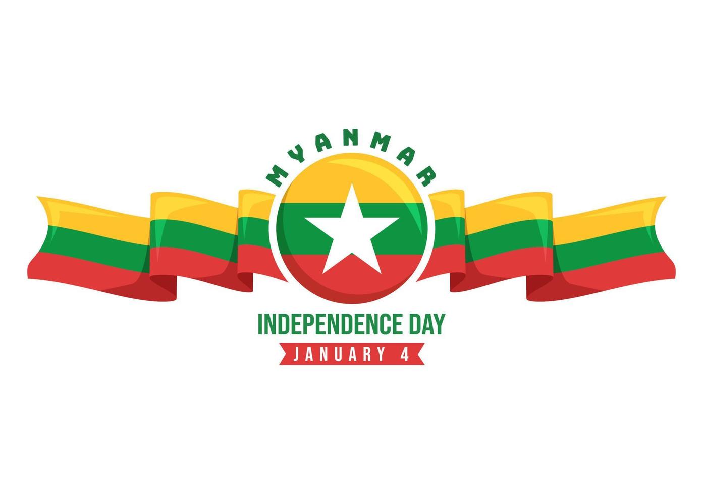 Celebrating Myanmar Independence Day on January 4th with Flags in Flat Cartoon Background Hand Drawn Templates Illustration vector