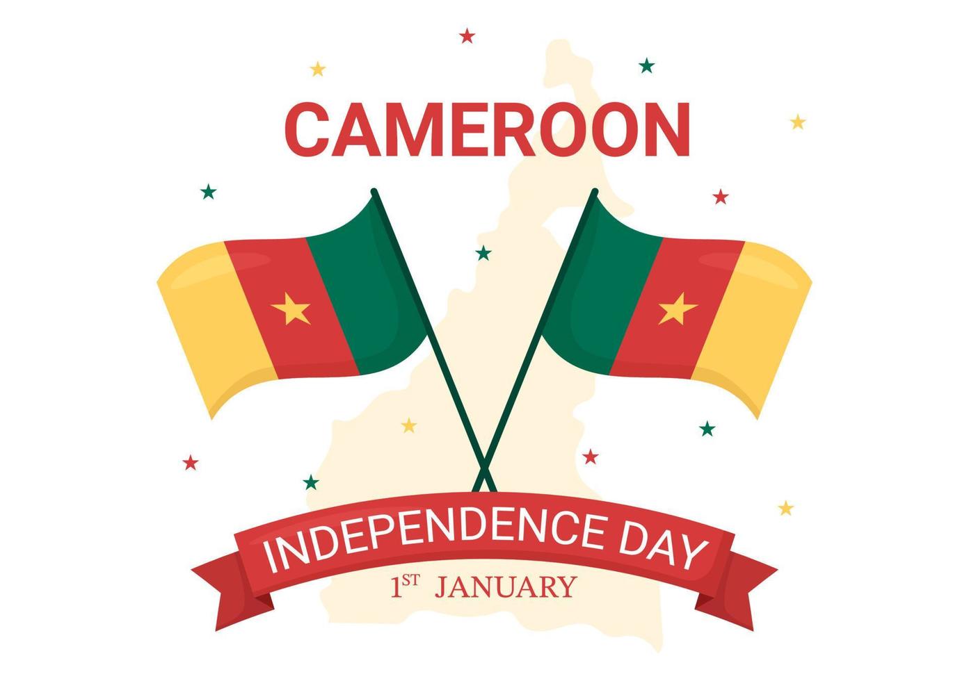 Happy Cameroon Independence Day on January 1st with Cameroonian Flag and Memorial Holiday in Flat Cartoon Hand Drawn Templates Illustration vector