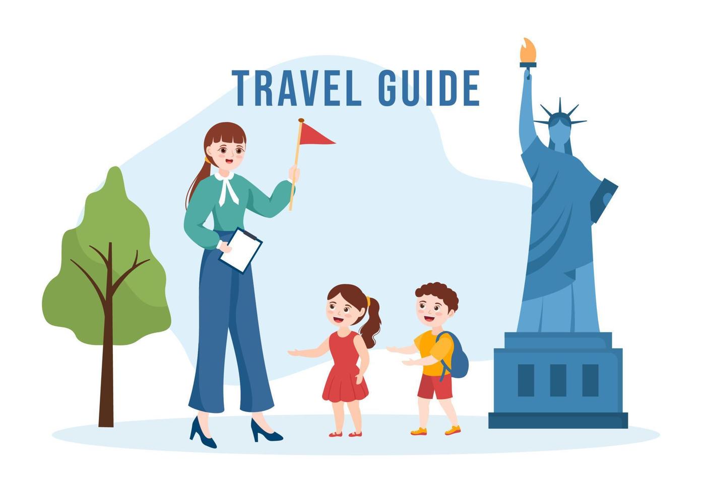 Travel Guide and Tour with Showing Interesting Places to Kids or Tourist for Planning Vacation in Flat Cartoon Hand Drawn Templates Illustration vector