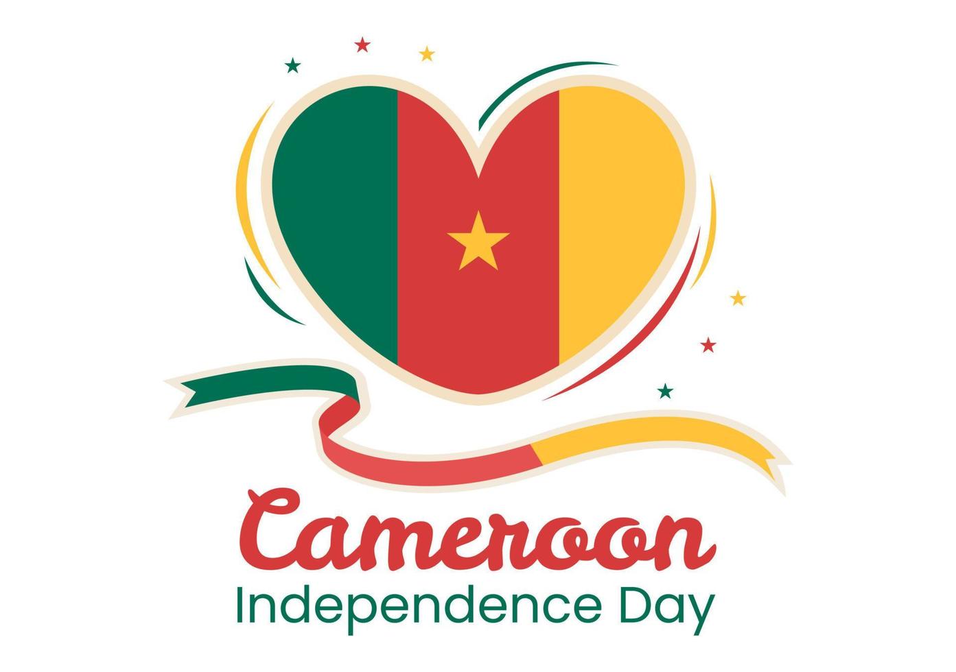 Happy Cameroon Independence Day on January 1st with Cameroonian Flag and Memorial Holiday in Flat Cartoon Hand Drawn Templates Illustration vector
