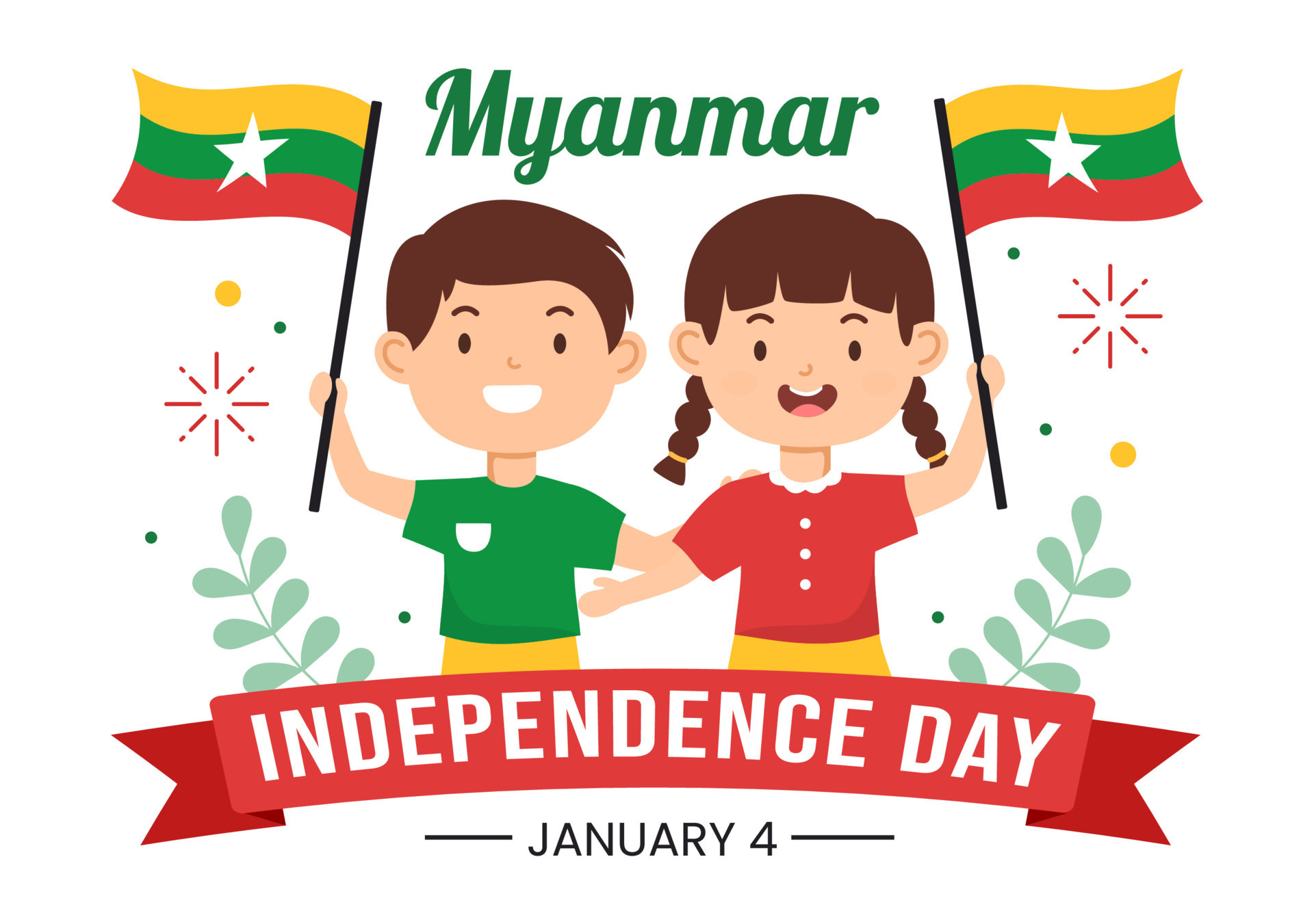 Celebrating Myanmar Independence Day on January 4th with Little Kids  Carrying Flags in Cartoon Hand Drawn Templates Illustration 14531572 Vector  Art at Vecteezy