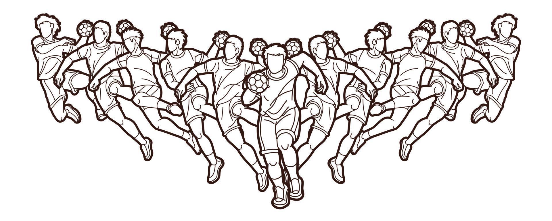 Group of Handball Sport Male Players Team Men Mix Action vector