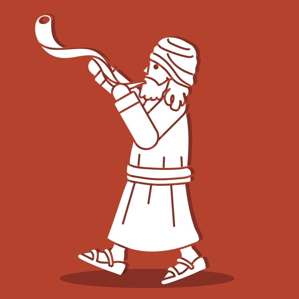 Jewish Blowing the Shofar Kudu Horn Cartoon Graphic Vector 14531683