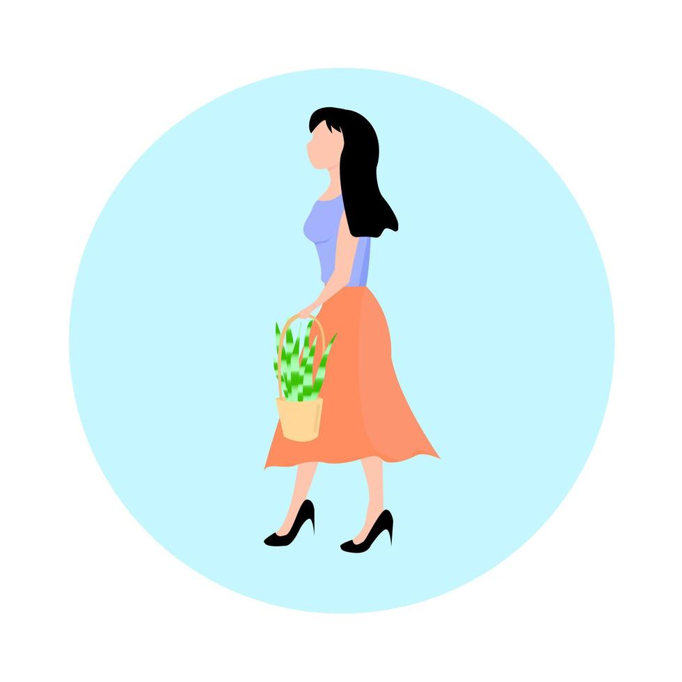 Modern minimalist style design.Concept of nature safe. Women with plant.Respect for nature.Vector Illustration vector