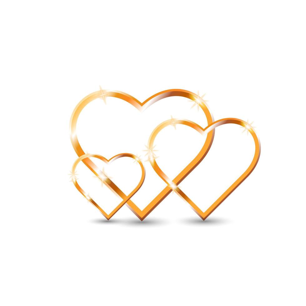 Gold paper hearts isolated on white background. Family of hearts.3d happy valentine's day concept.Vector illustration vector