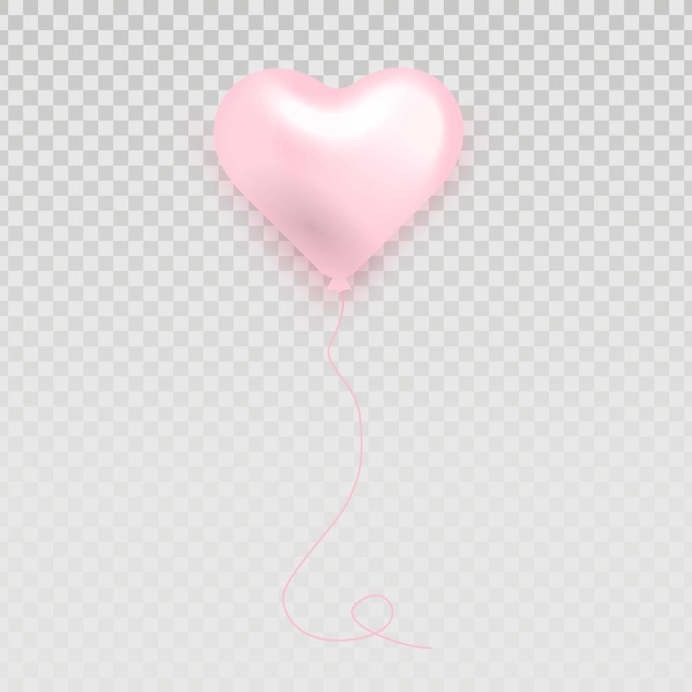 Valentines day card template. Heart pink balloon on transparent background. Decorations for Valentine's Day, birthday, anniversary, celebration. Vector illustration