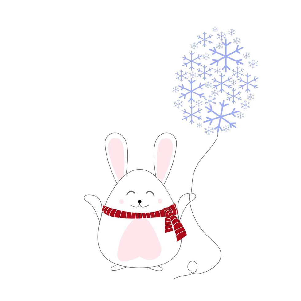 lindo conejito navideño dando un globo de copo de nieve vector