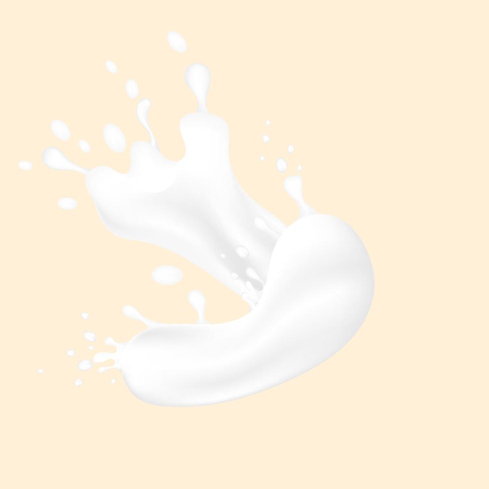 leche, crema, salpicaduras de yogur con gota aislada sobre fondo de color crema.ilustración vectorial vector