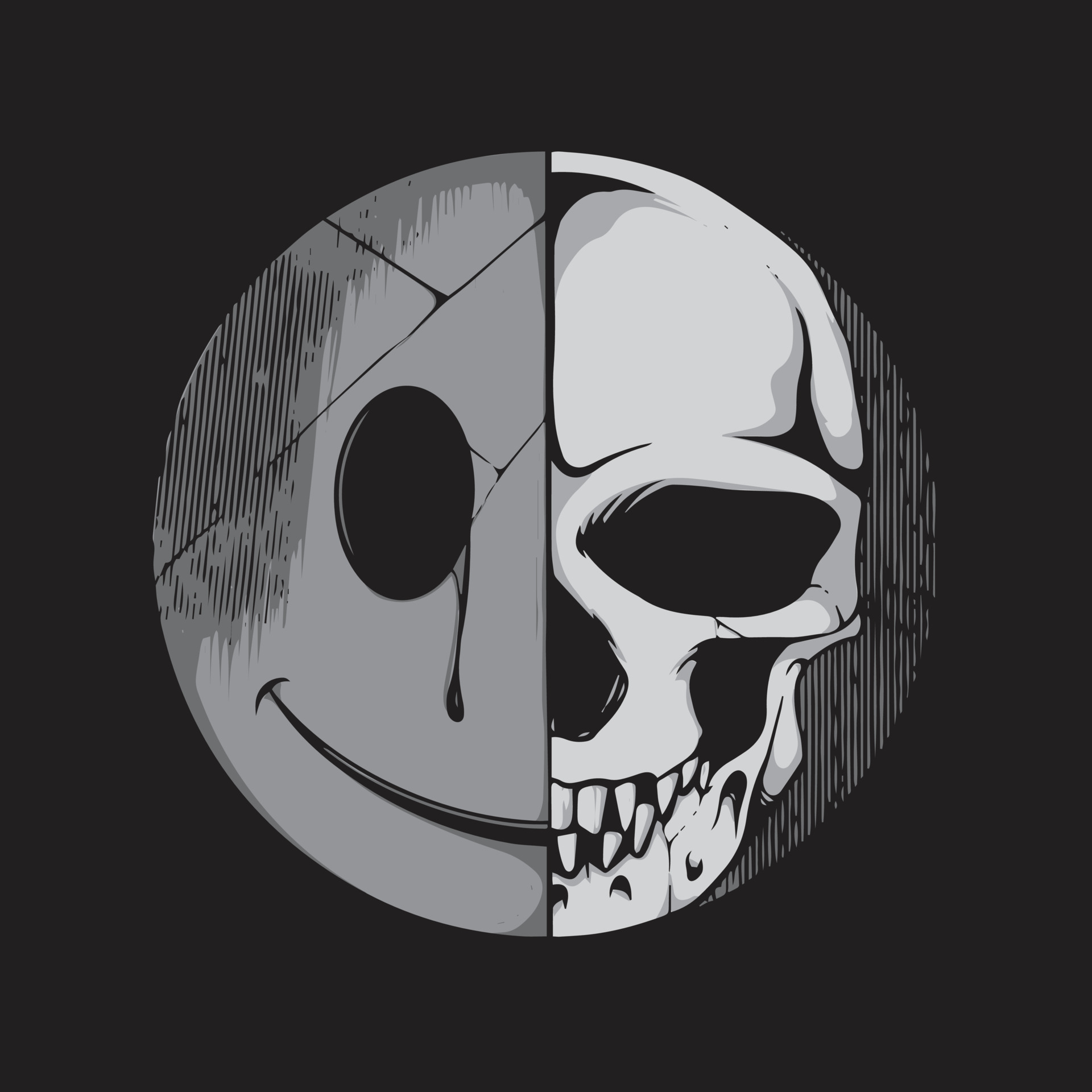 skull fake smile pop art black and white 14532147 Vector Art at Vecteezy