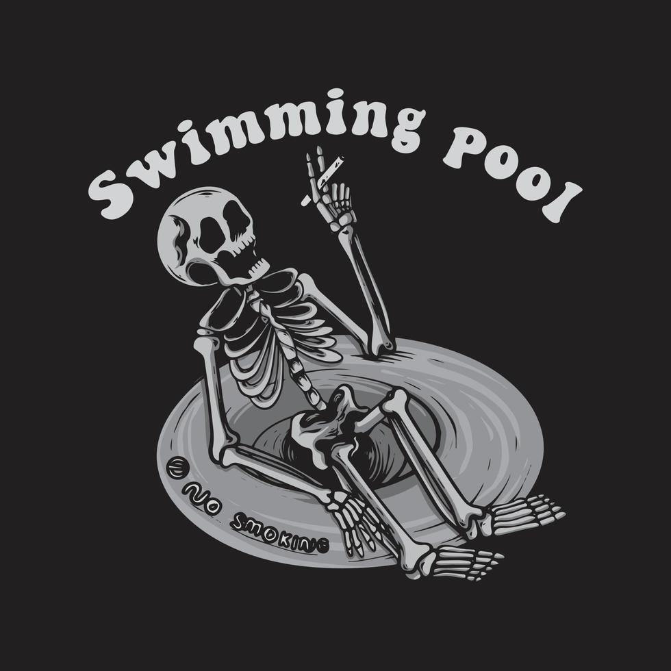 skull swimming pool black and white vector