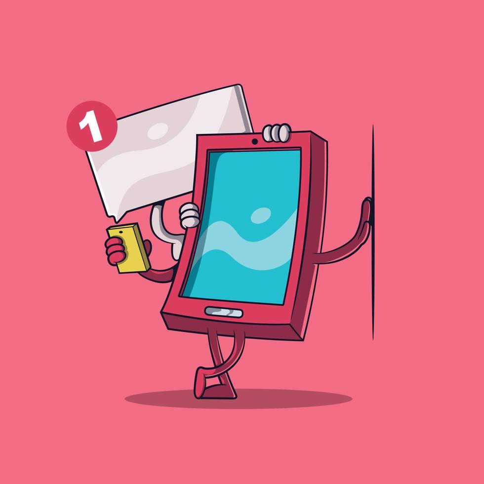 Smartphone character sending a message vector illustration. Technology, communication, and sharing design concepts.