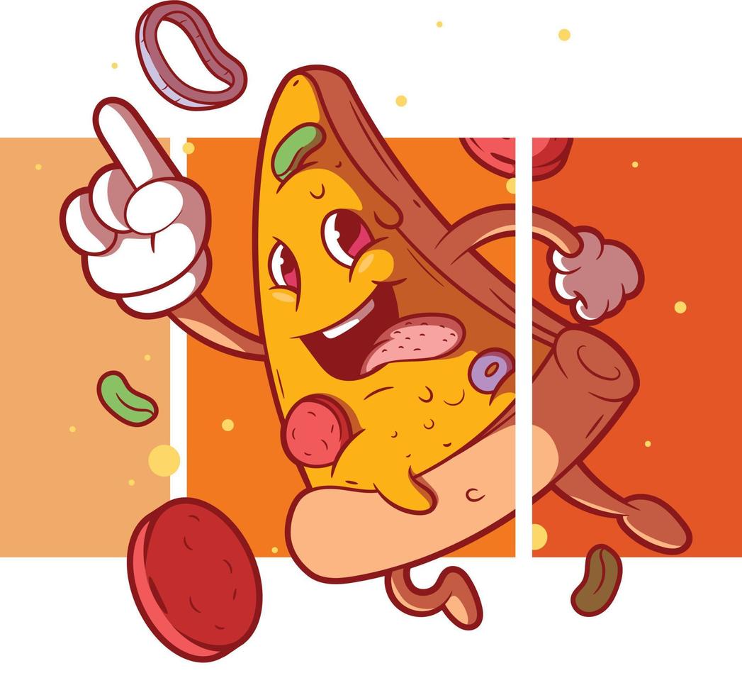 Cool Pizza slice character with a 3d Effect vector illustration. Funny, food, brand design concept.