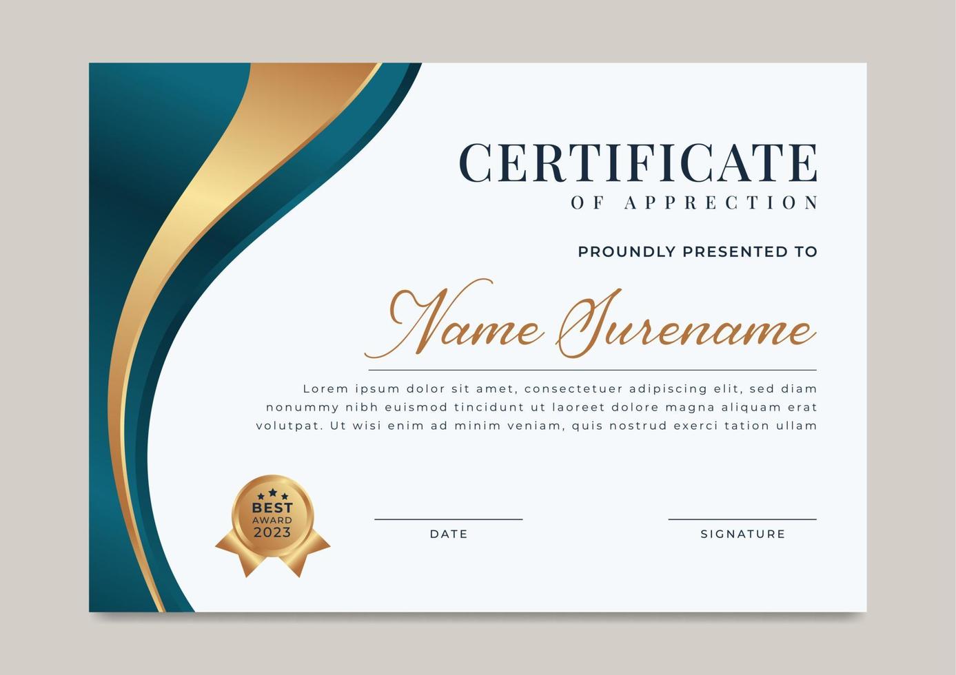 Luxury gold certificate of achievement with gold badge template vector