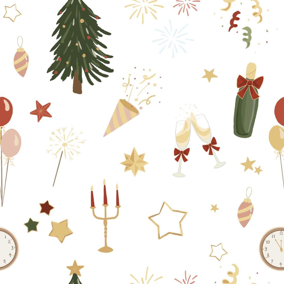 New Year's Eve hand-drawn seamless pattern vector