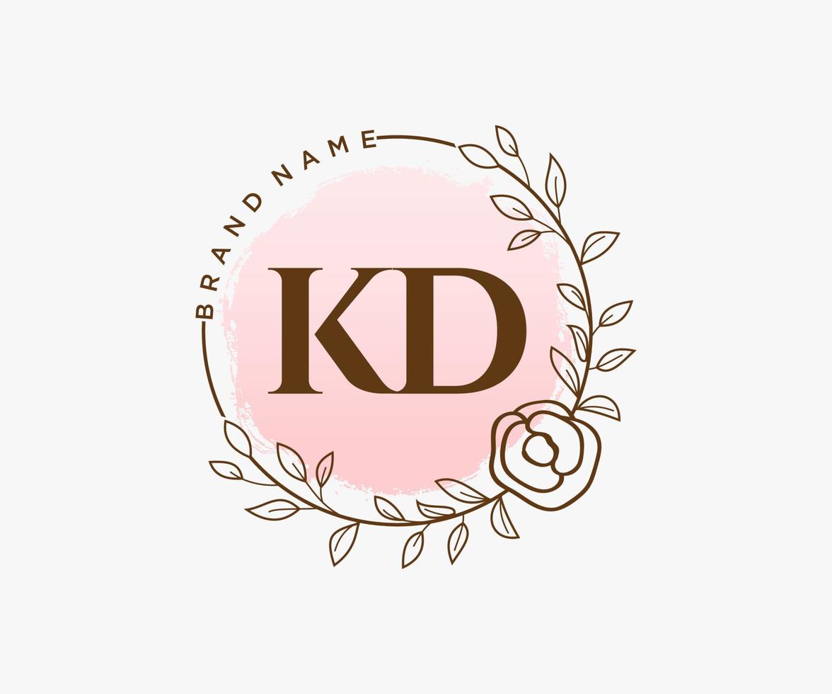 logotipo femenino kd inicial. utilizable para logotipos de naturaleza, salón, spa, cosmética y belleza. elemento de plantilla de diseño de logotipo de vector plano.