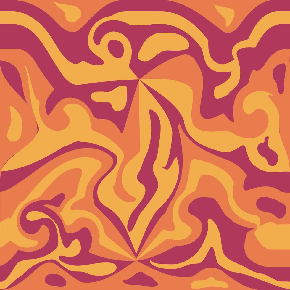 1970 Wavy Swirl Seamless Pattern in Orange and Pink Colors. Seventies Style, Groovy Background, Wallpaper vector