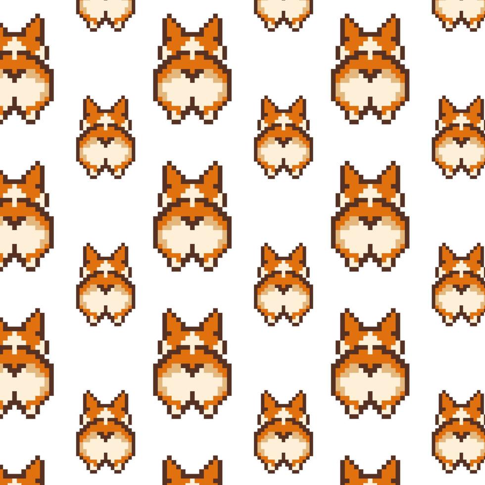 Rear butt of purebred cute brown corgi dog. Funny endless seamless pattern. Cartoon design animal character 8 bit pixel vector style. Baby texture for fabric, wrapping, textile, wallpaper, clothing